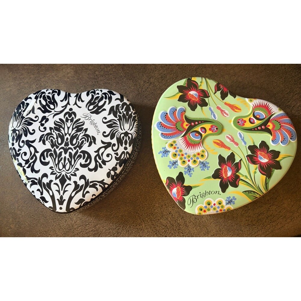 Pair of Brighton Shiny Metal Heart Shape Jewelry Tin Insert, 5.5”x 5” Designer